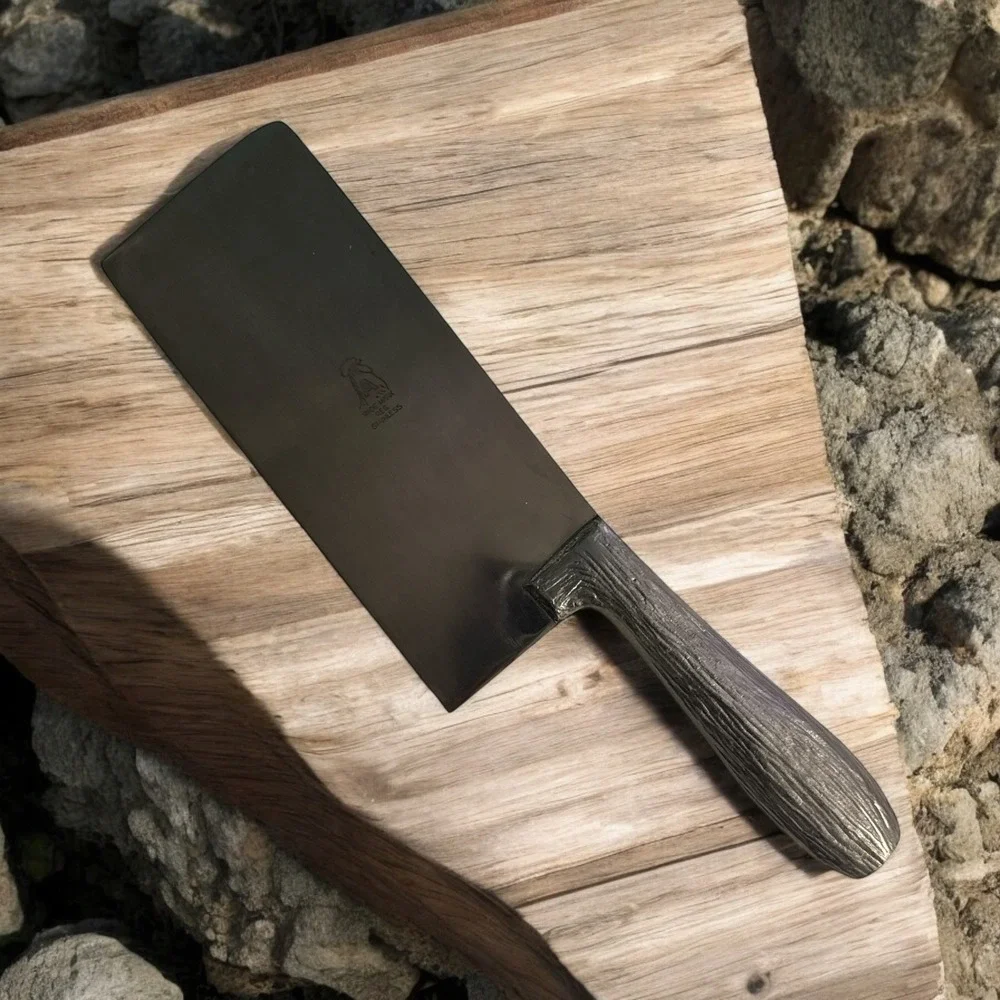 Vtg Meat Cleaver Butcher Knife Kitchen Cutlery‎ Heavy Handle A Rooster Emblem